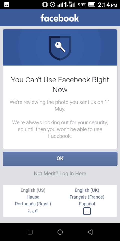 I can't login to my facebook account because it shows that this