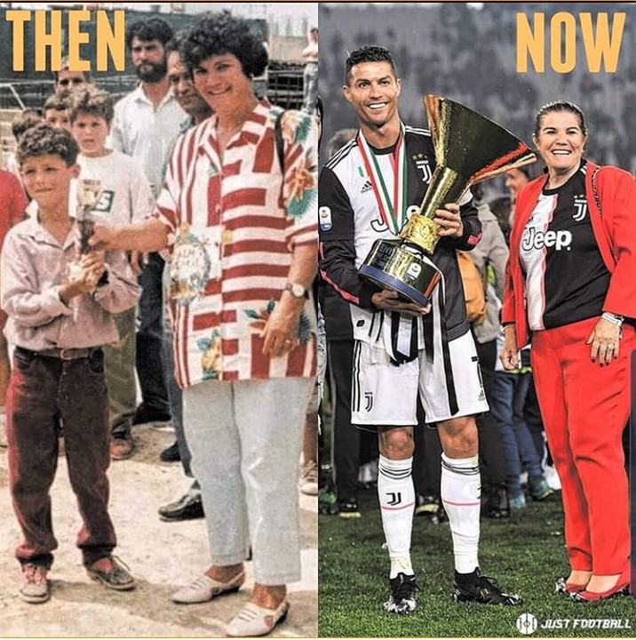 C Ronaldo And His Mother Pose With His Trophy Throwback Vs Now