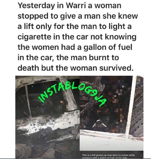 Man Roasted Alive While Smoking In The Backseat Of His Friend’s Petrol-laden Car