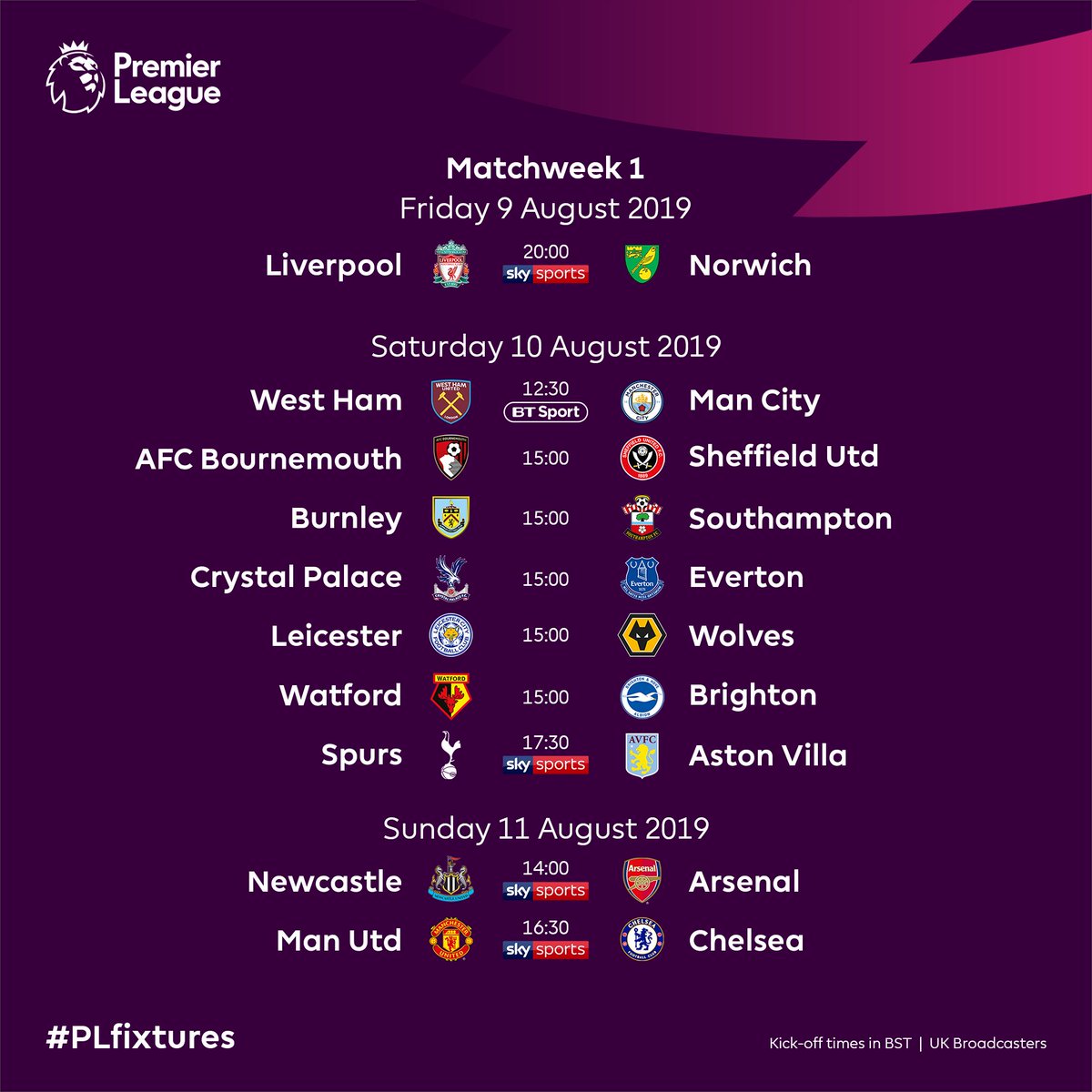 EPL 2019/2020 Fixture-table (photo) - Romance - Nigeria1200 x 1200