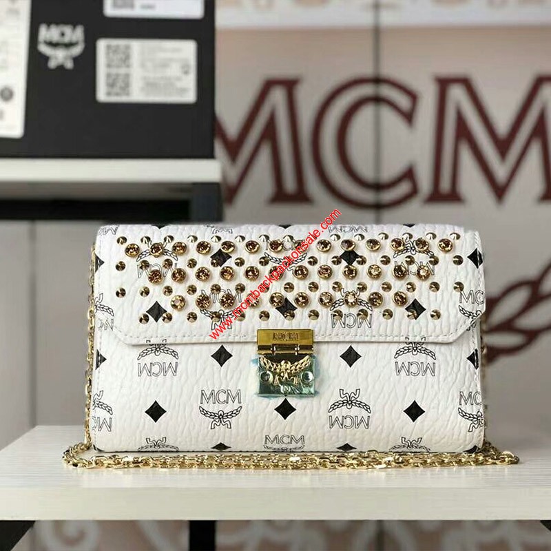 Shop - MCM Medium Millie Diamond Visetos Flap Crossbody In White